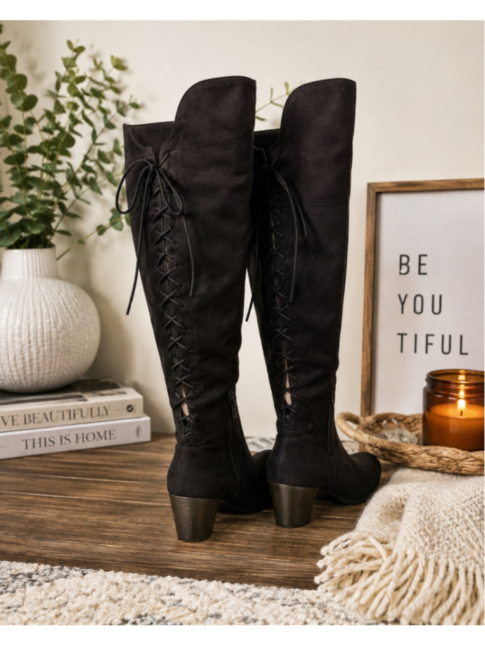 Women’s Black Over The Knee Lace Up Boots Size 8.5